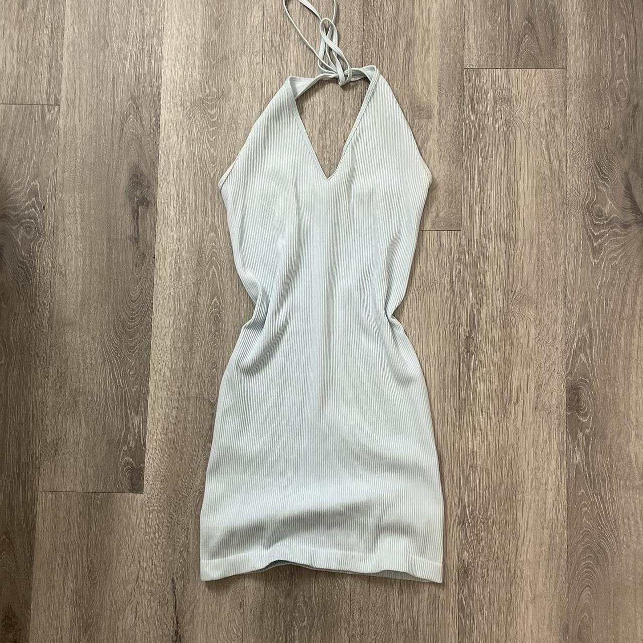 Zara light blue halter top mini ribbed dress. never... - Depop