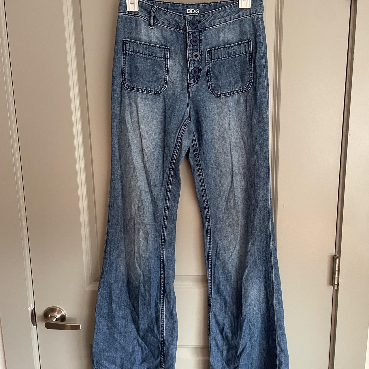 Vintage 70s light wash saddleback jeans Beautiful - Depop