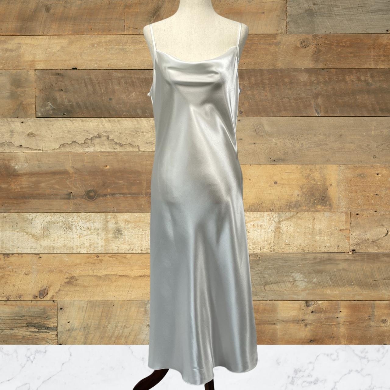 Regency Style White Satin Slip Dress with Cowl... Depop