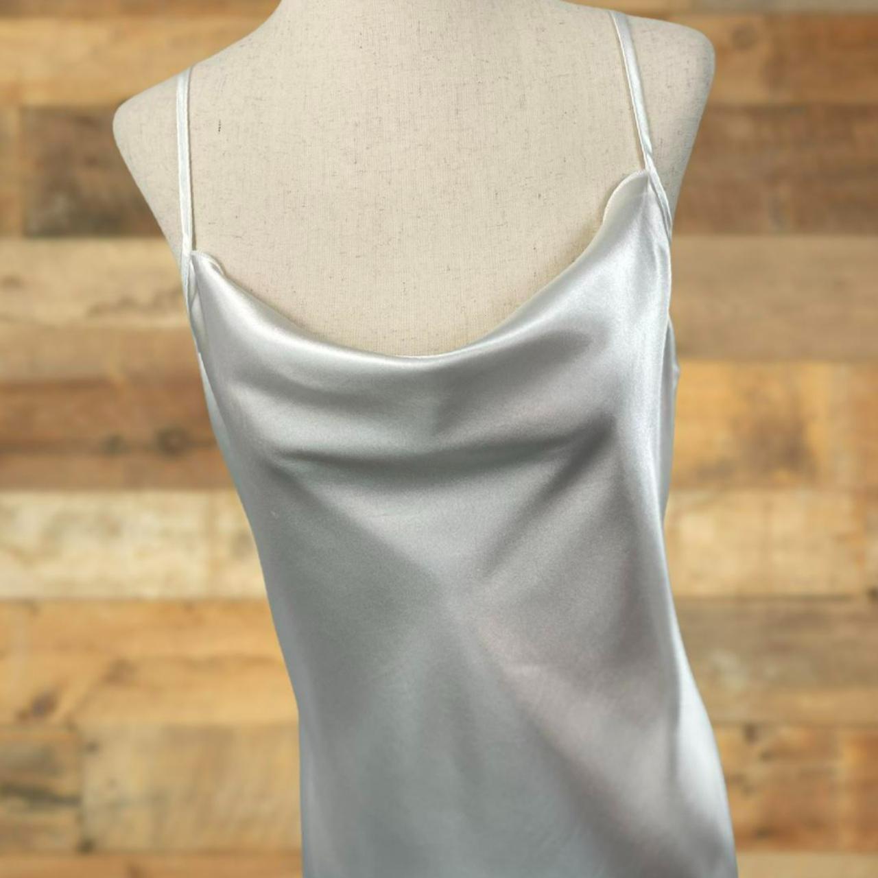 Regency Style White Satin Slip Dress with Cowl... Depop