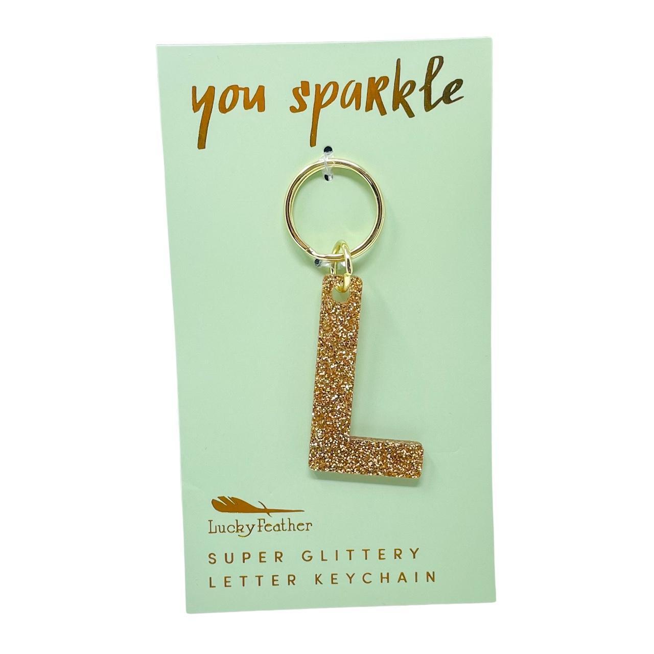 Lucky Feather Glitter Letter Keychain