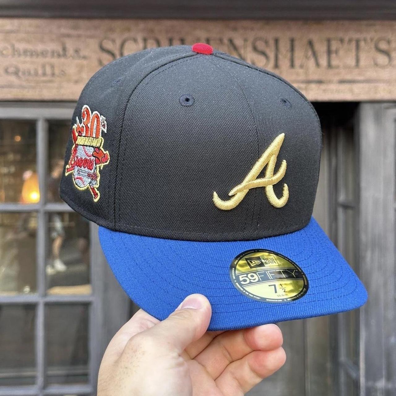 New Era Men's Black and Blue Hat Depop