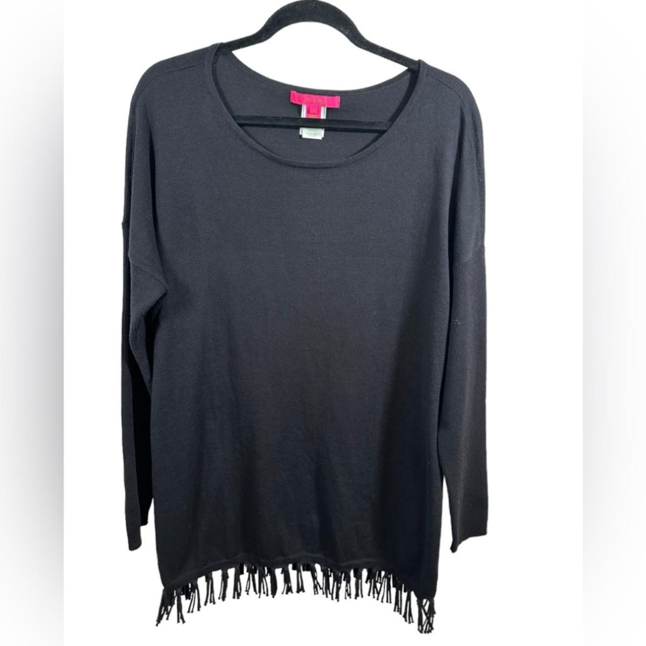 Lilly Pulitzer Black Ramona Sweater with Fringe Gold