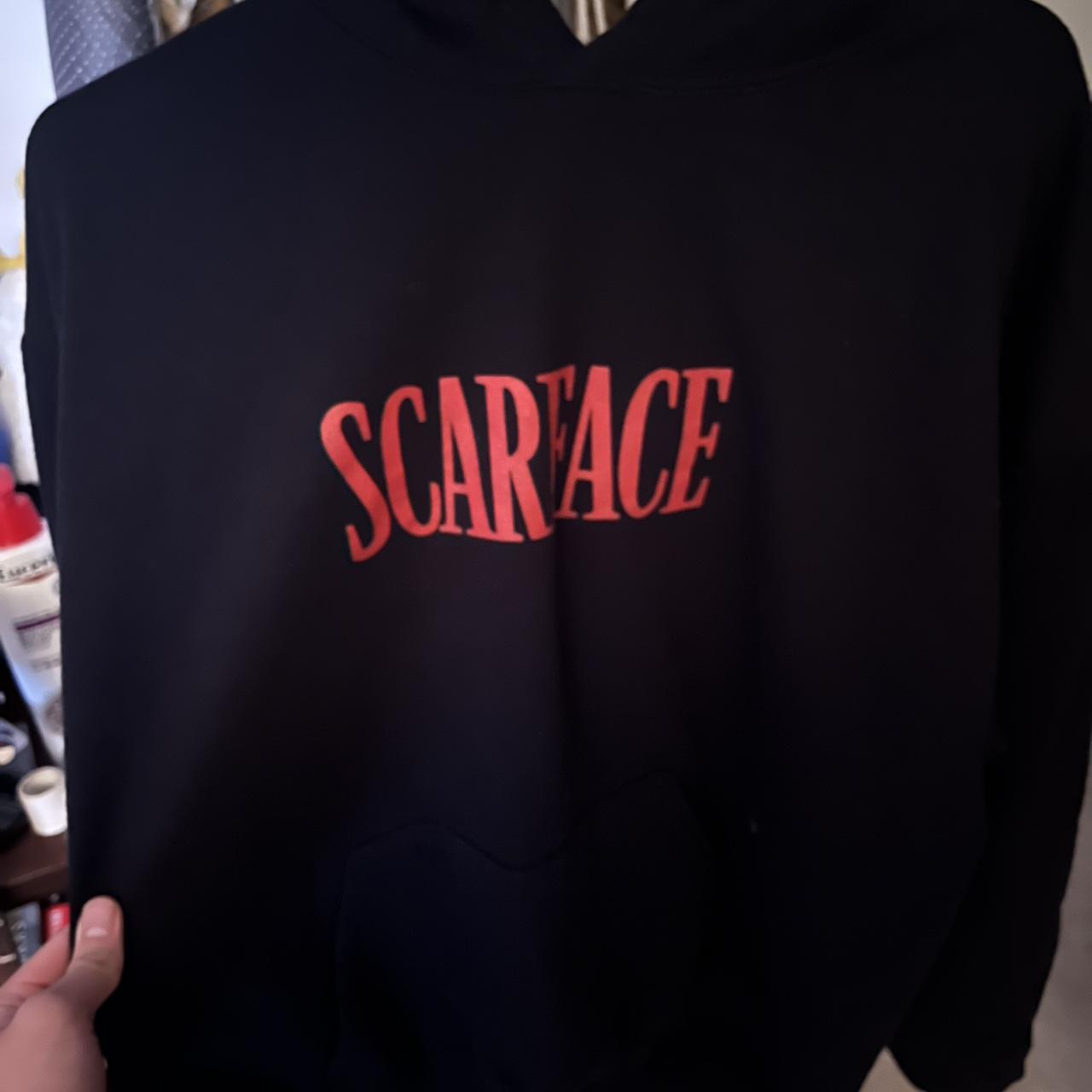 Scarface Hoodie Size L Black and huge back piece Depop