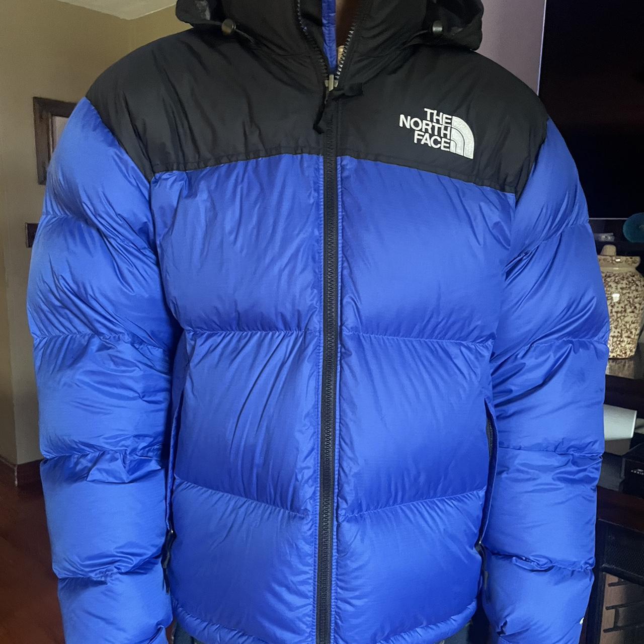 blue north face puffer jacket ️ barley worn pockets... - Depop