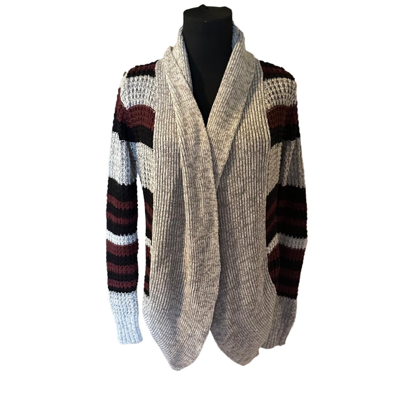 Bobbie Brooks grey burgundy black stripes cardigan. Depop