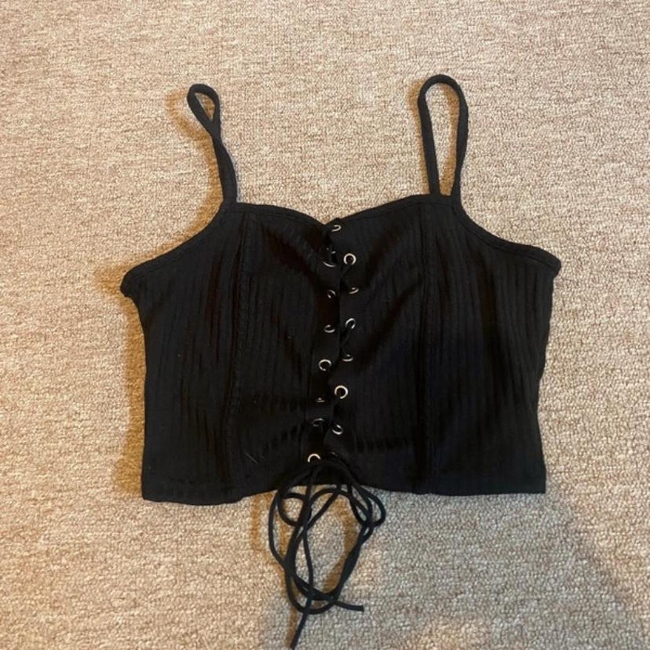 Women’s Shein black lace up corset style cropped... - Depop