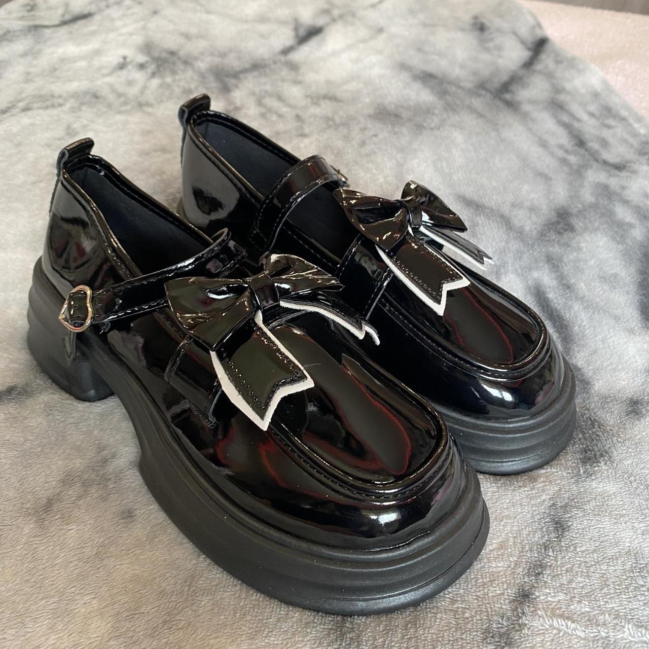glossy black platform shoes unused as too small😭 i... - Depop