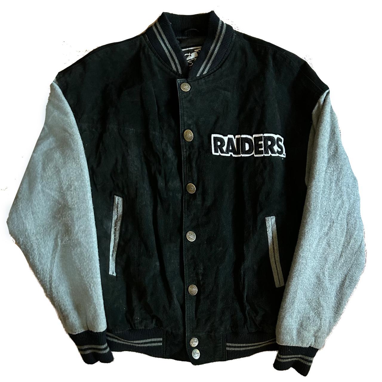 Vintage 1990's Oakland Raiders Leather Letterman Jacket / 