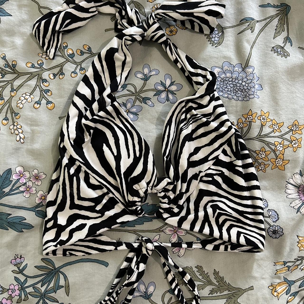 Zebra print halter tie back top Size small... - Depop