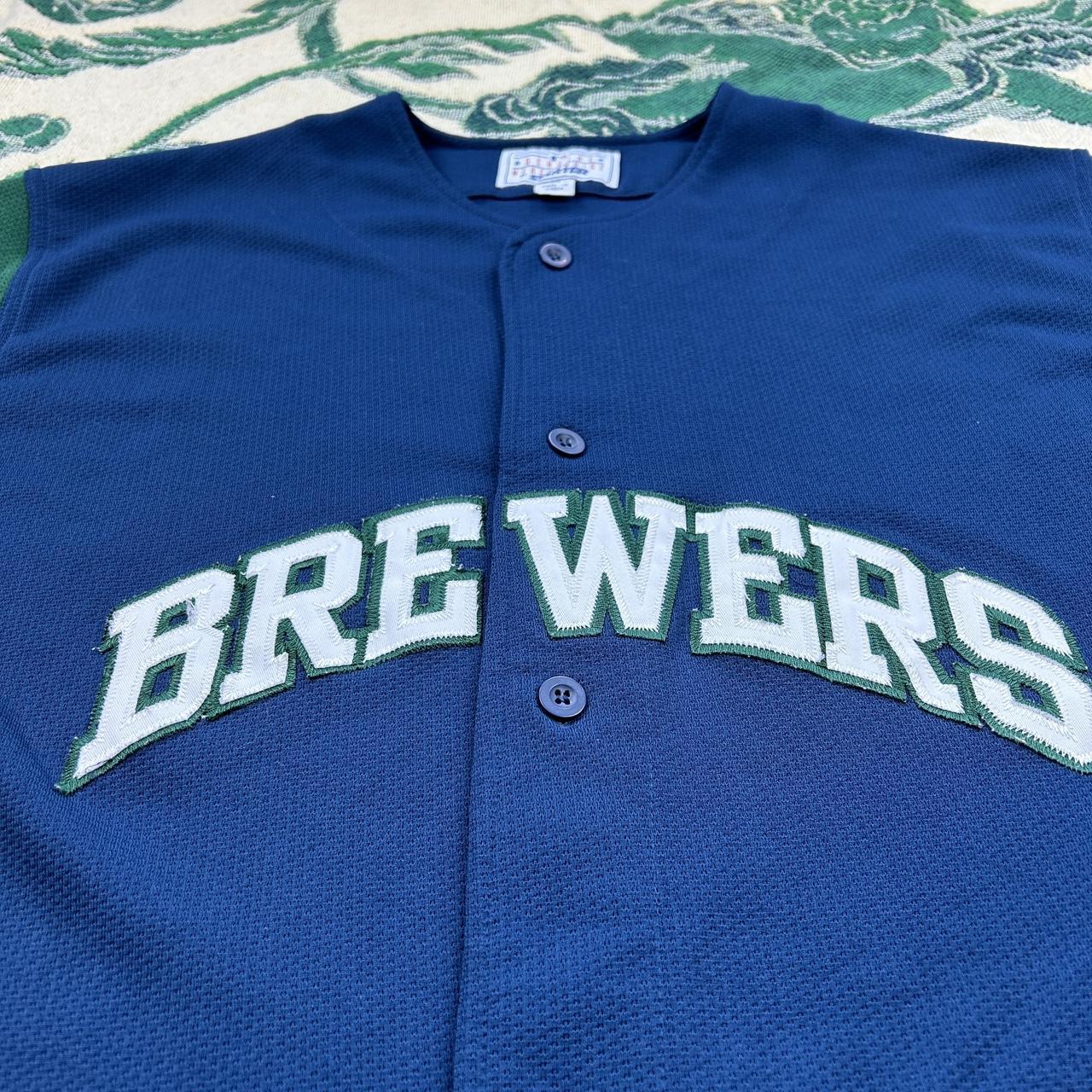 Vintage Milwaukee Brewers Youth Boys XL Green Jersey - Depop