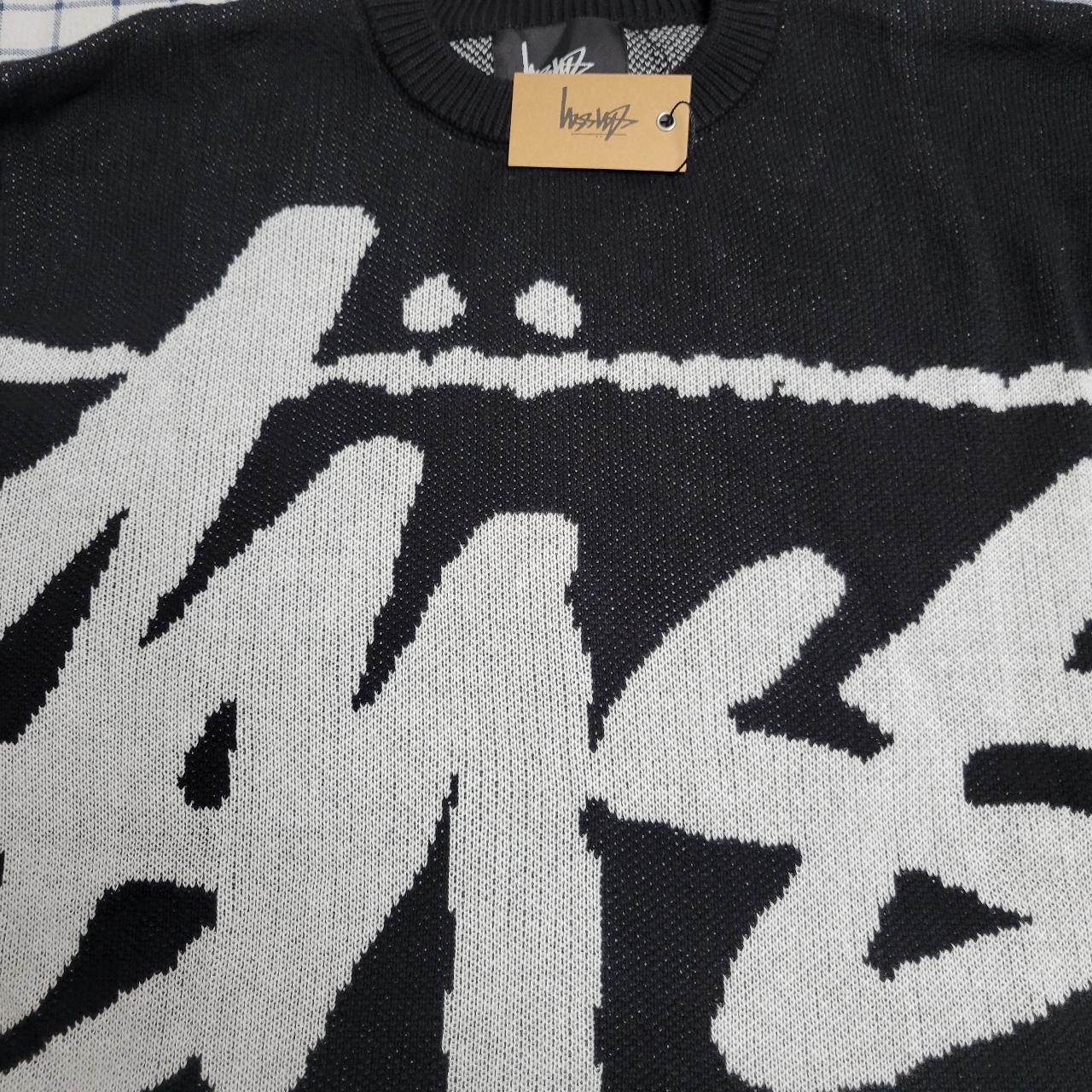 Black Stussy spell out knitted sweater SIZE... - Depop