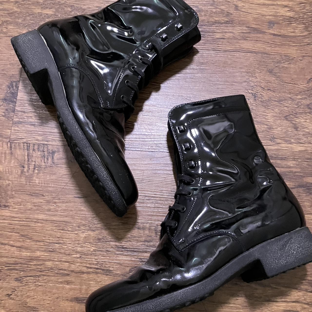 Black shiny combat boots with laces // used, but in... Depop