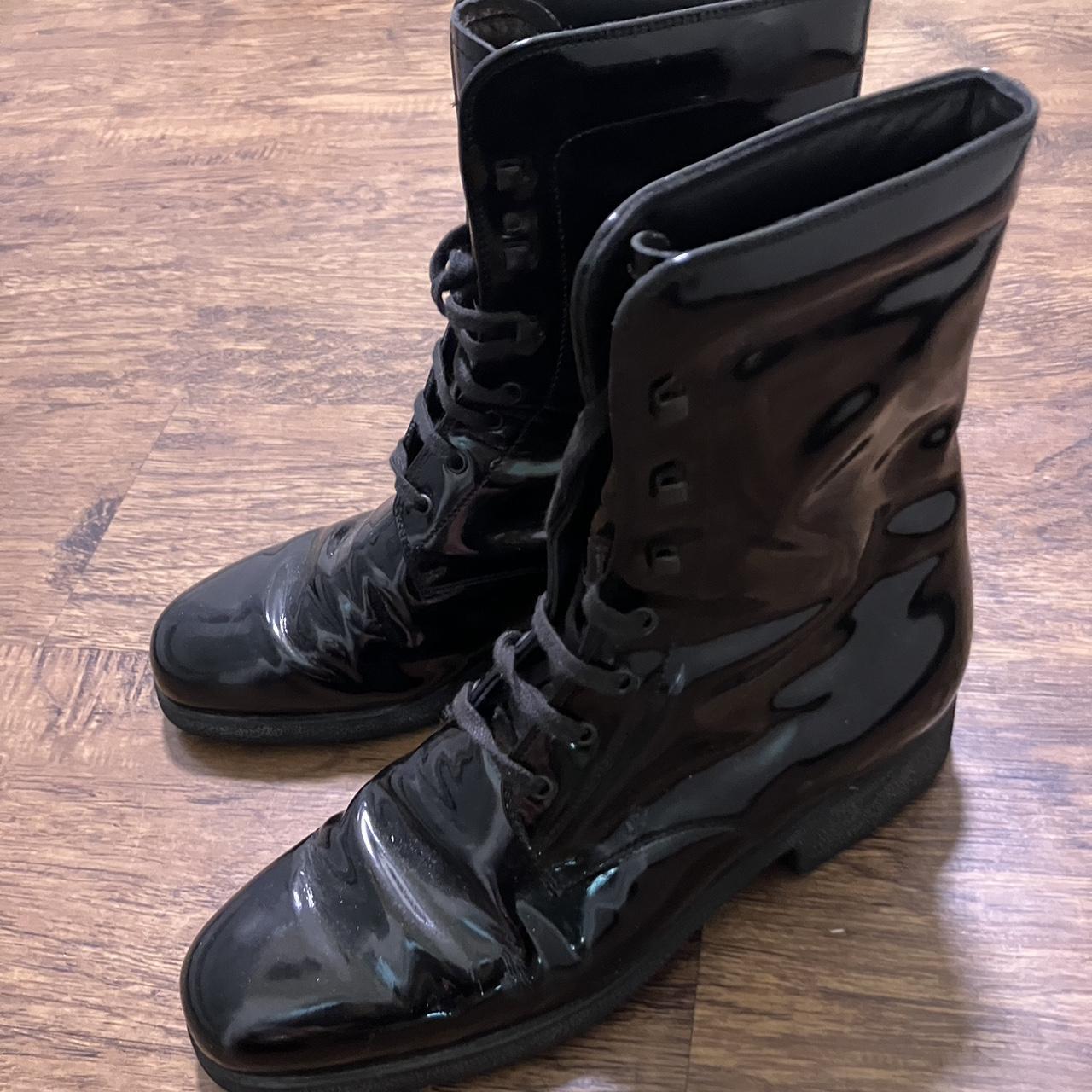 Black shiny combat boots with laces // used, but in... - Depop