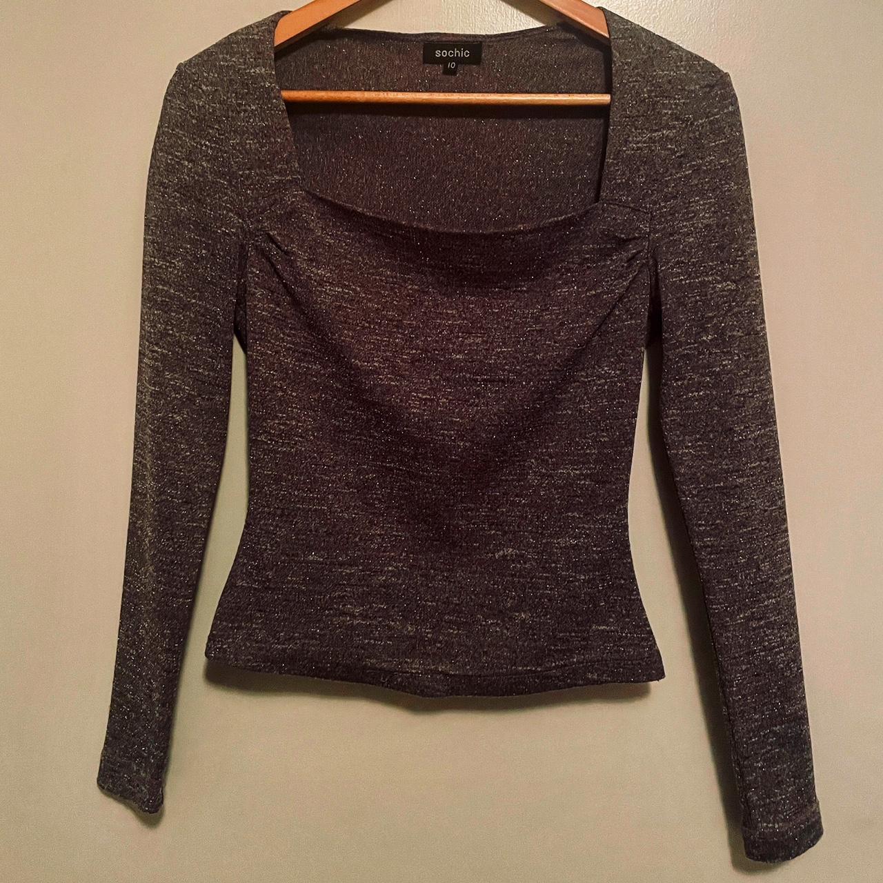 So Chic Metallic Purple Long Sleeve Top. Size 10.... - Depop