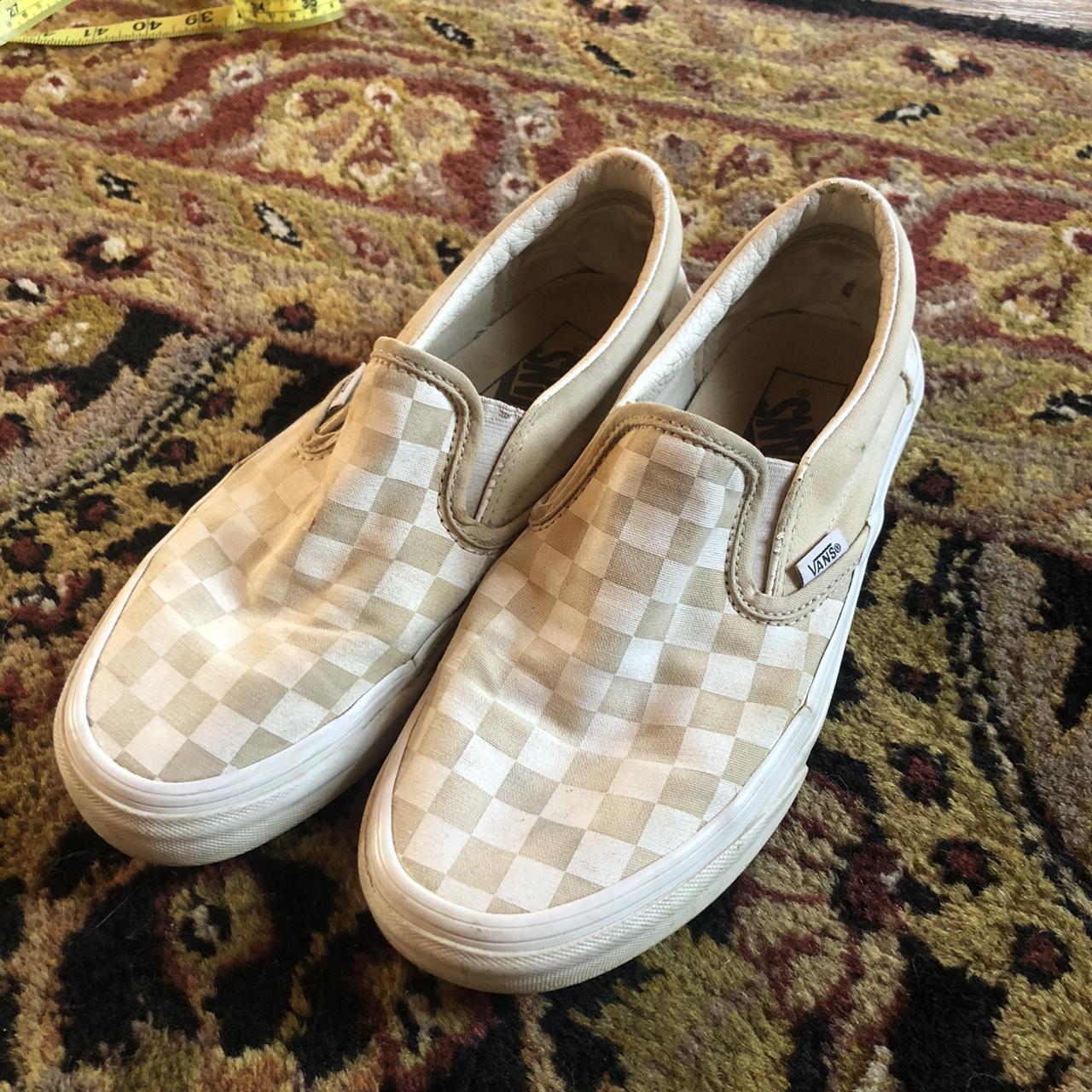 Tan and white checkered vans. Women’s 8. I just... - Depop