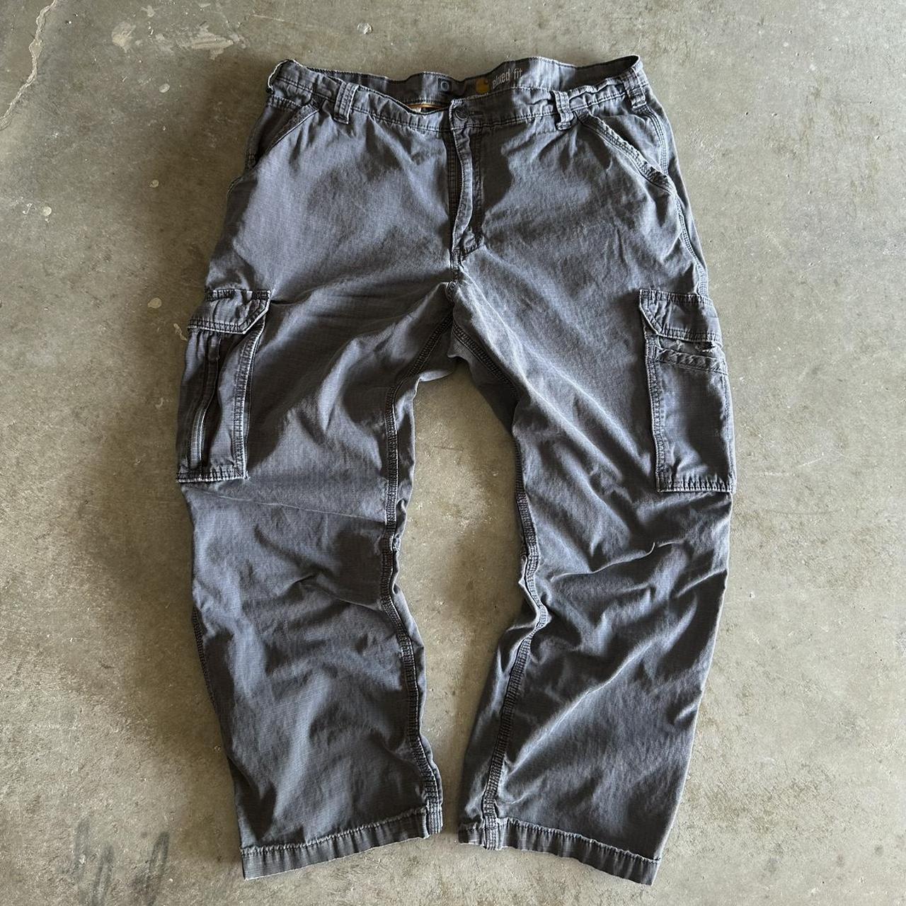Carhartt gray baggy cargo work pants 40x30 Waist -... - Depop