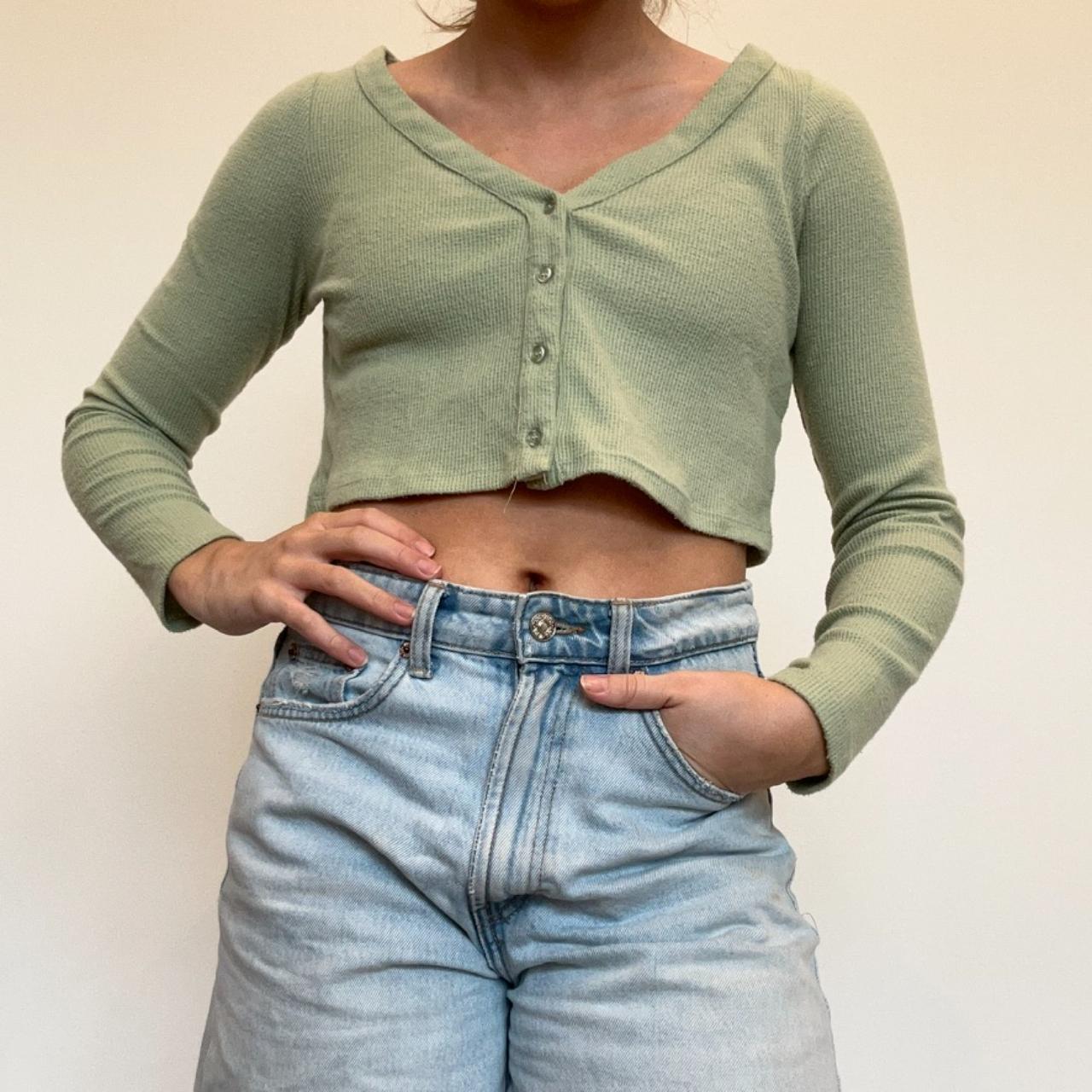 sage green la hearts v neck long sleeve Depop