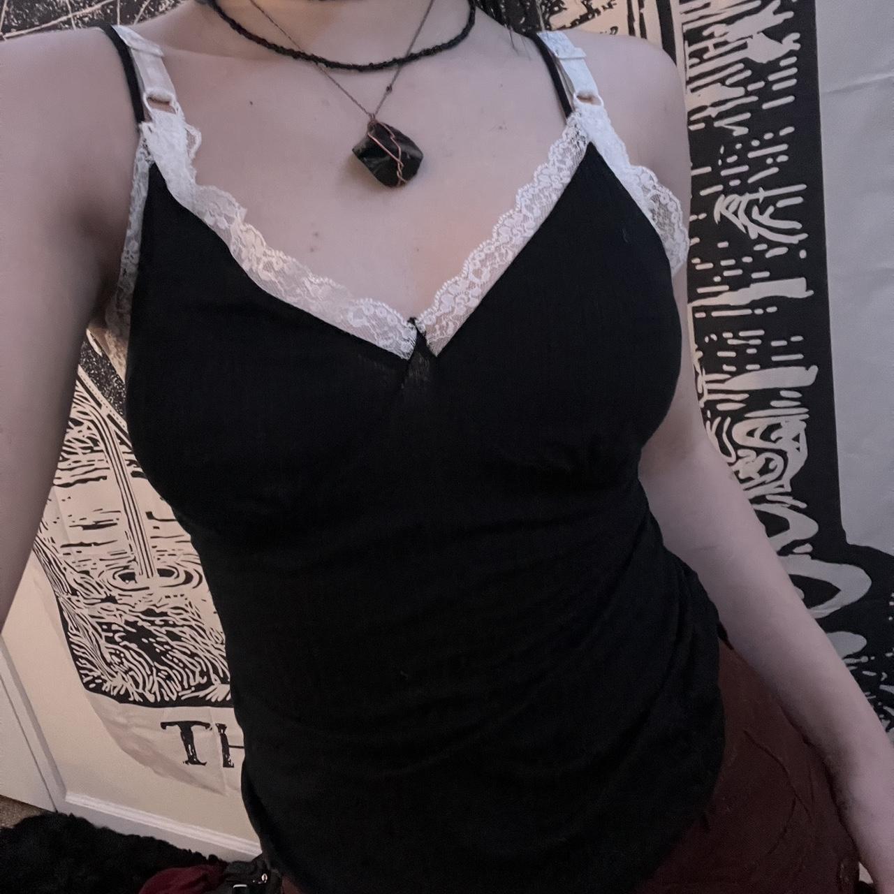 Black Y2k Goth Punk Cami Top W White Depop