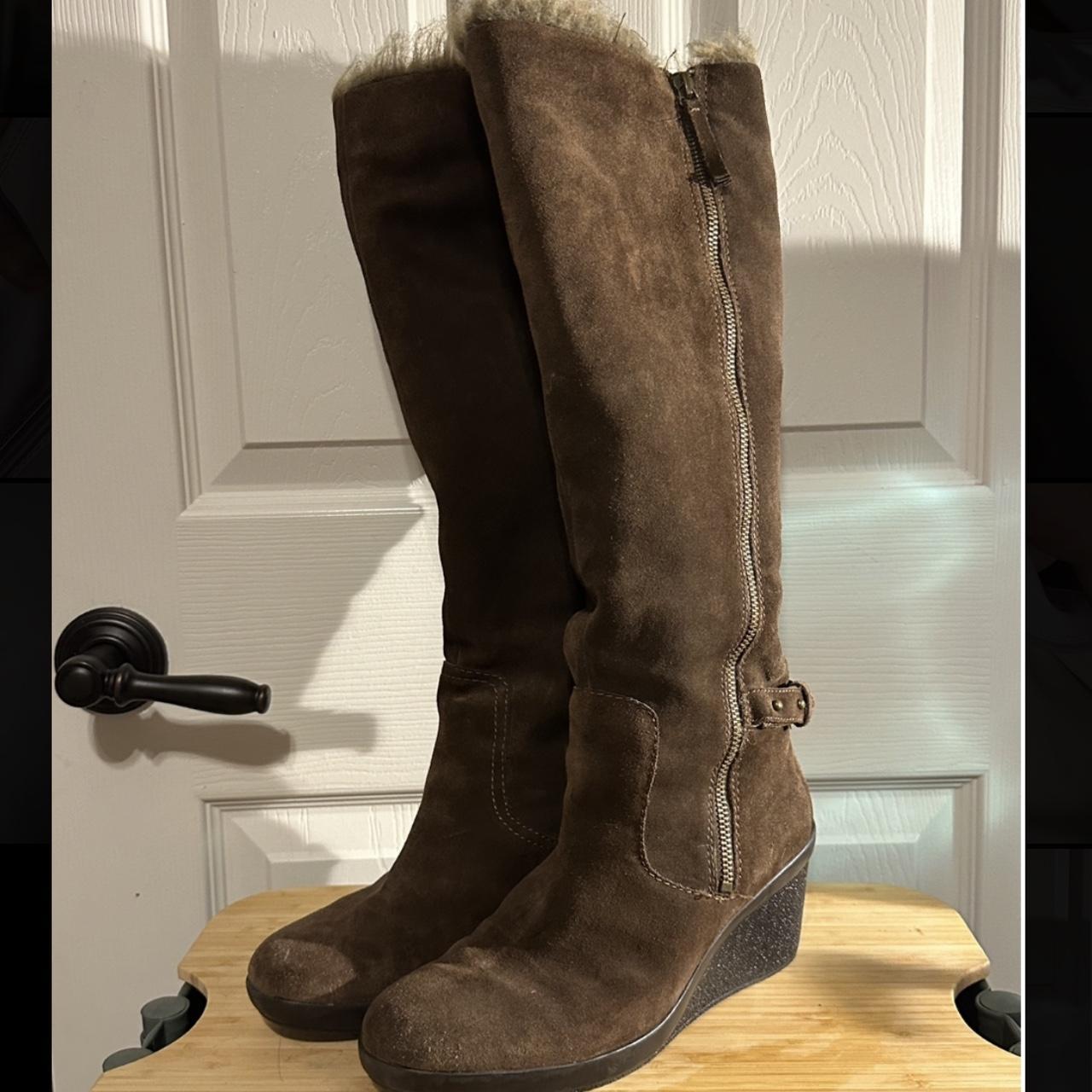 Knee High Zip Up Nine West Brown Suade Boots W Faux Depop