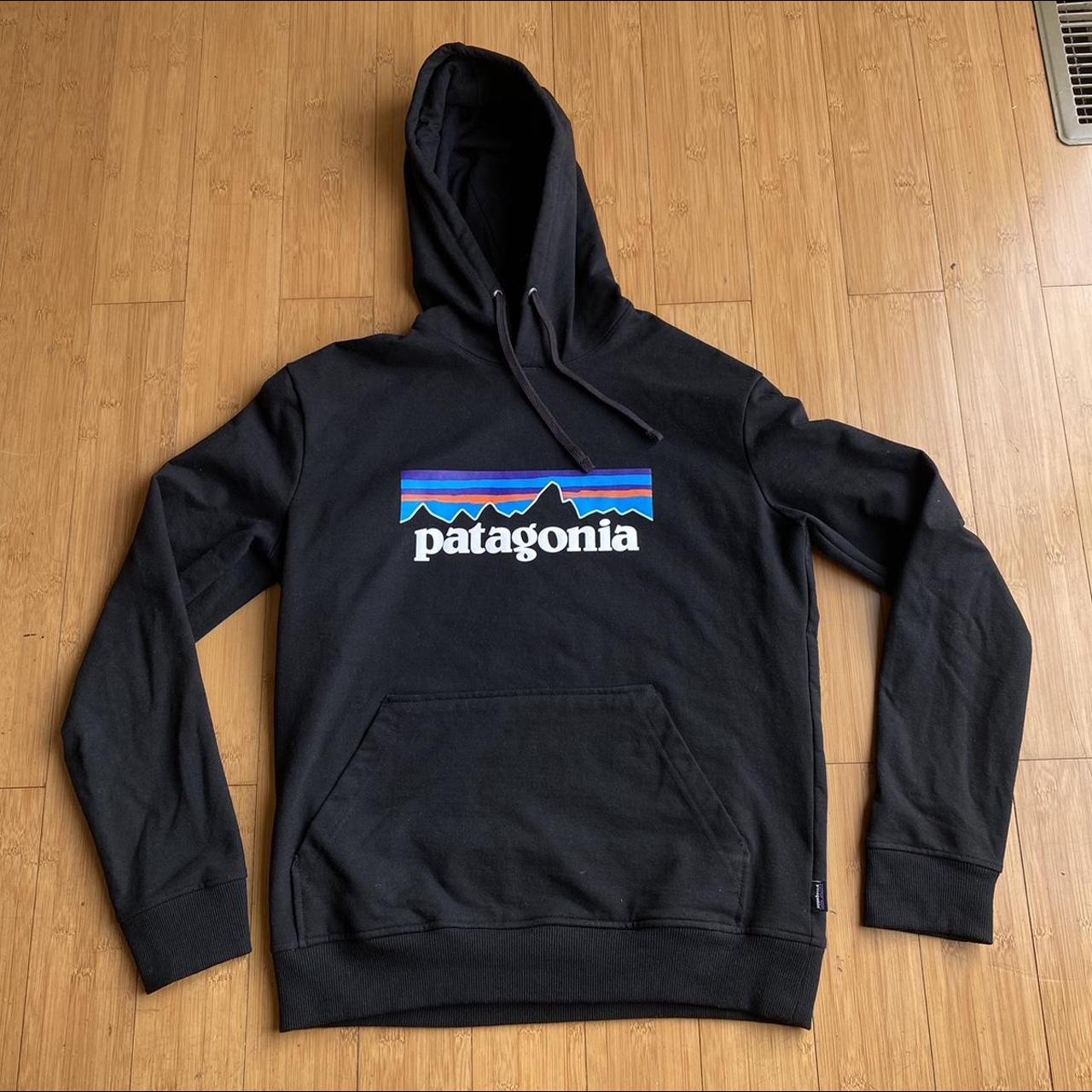 Patagonia black hoodie sweatshirt Patagonia Depop