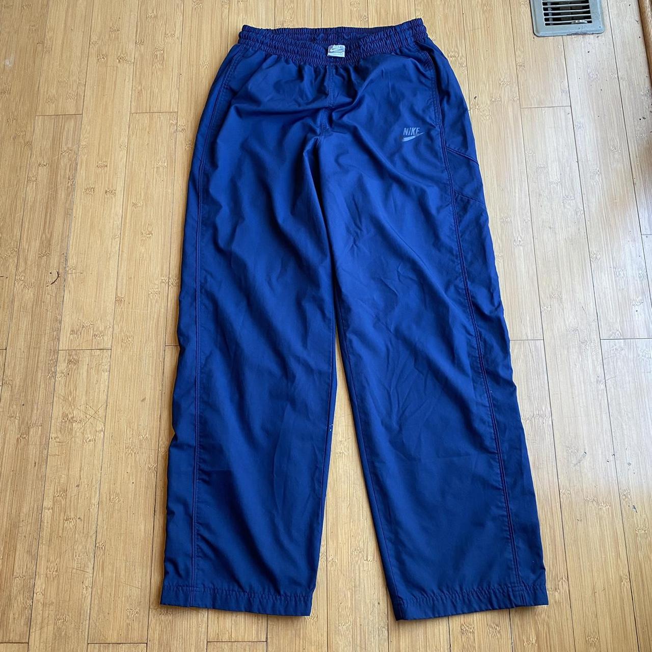 Vintage Nike navy blue baggy nylon track pants... - Depop