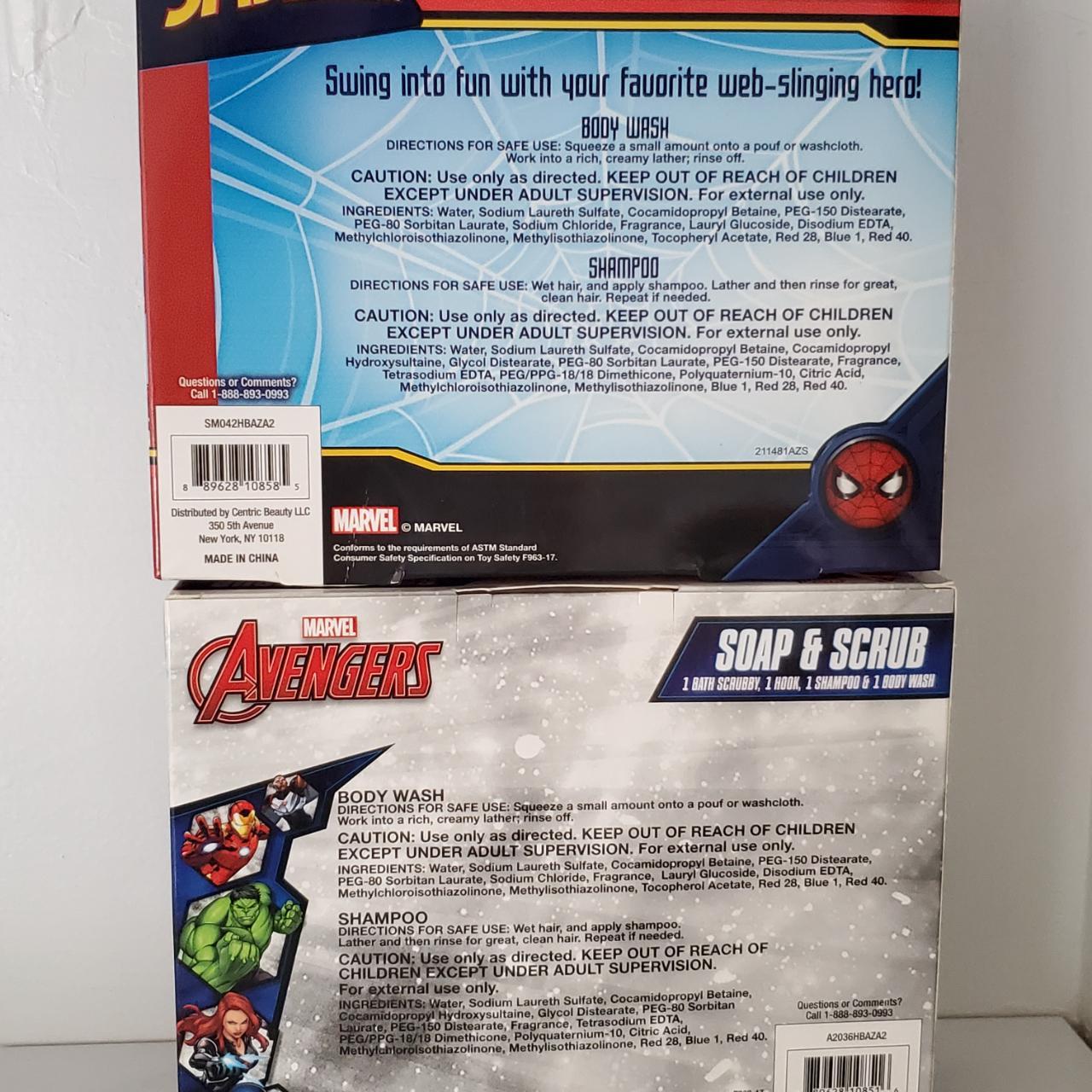 Spiderman Soap & Scrub Kids Bathroom Gift Set Shampoo Body Wash Hook Scrubby