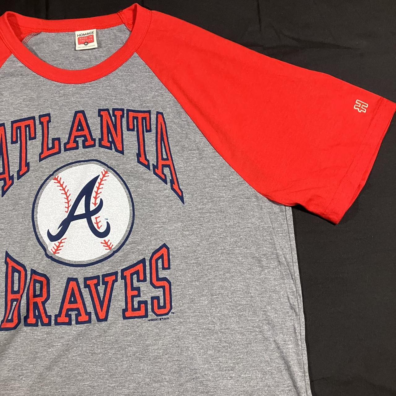 Atlanta Braves Baseball T-Shirt from Homage. | Grey | Vintage Apparel from Homage.