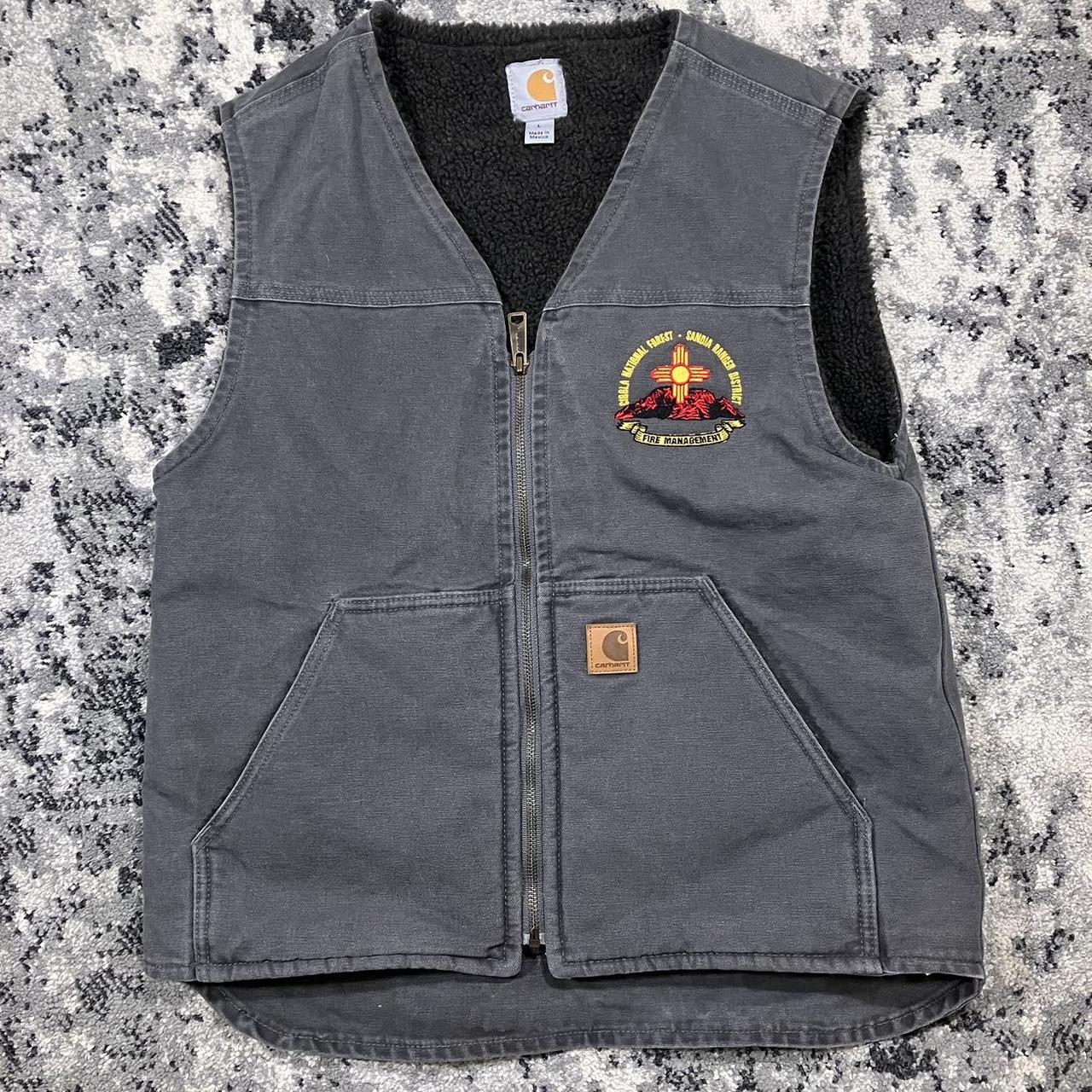 Carhartt Work Vest Dark Grey Fleece Lined with... - Depop