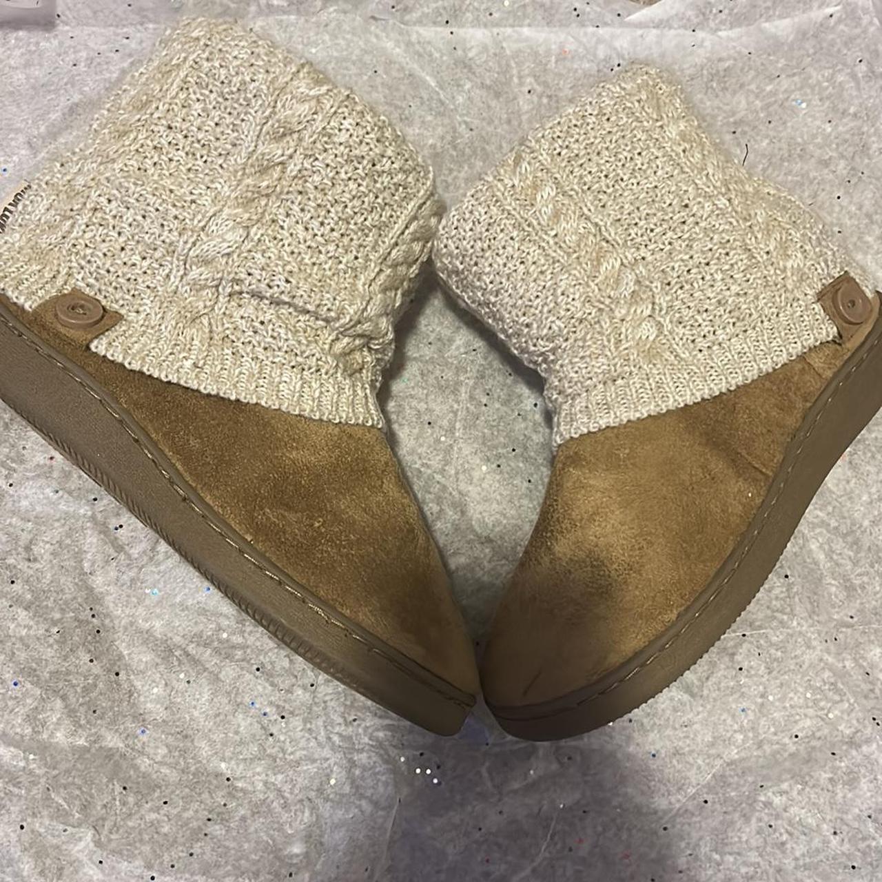 Brown and cream mukluk slippers Knit overlay Size... - Depop