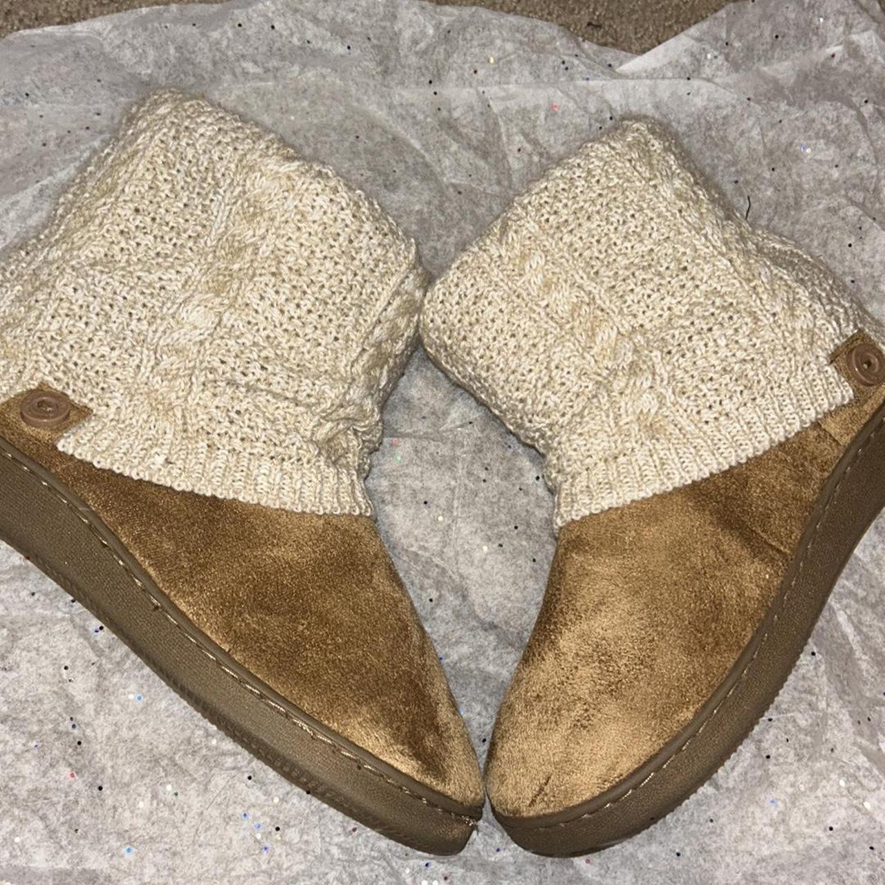 Brown and cream mukluk slippers Knit overlay Size... - Depop