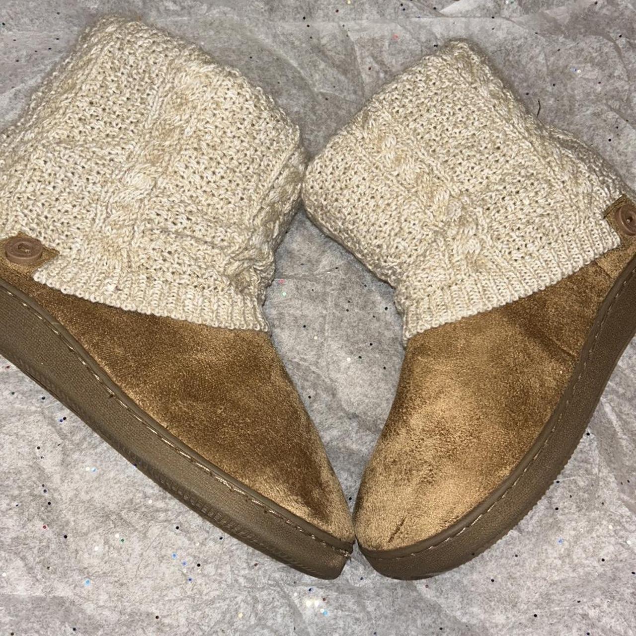 Brown and cream mukluk slippers Knit overlay Size... - Depop