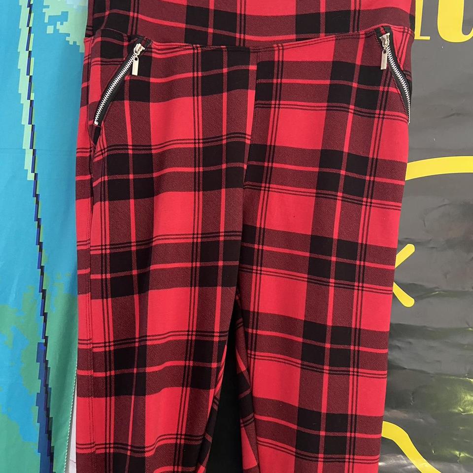 Red buffalo plaid leggings. Size small never worn - Depop