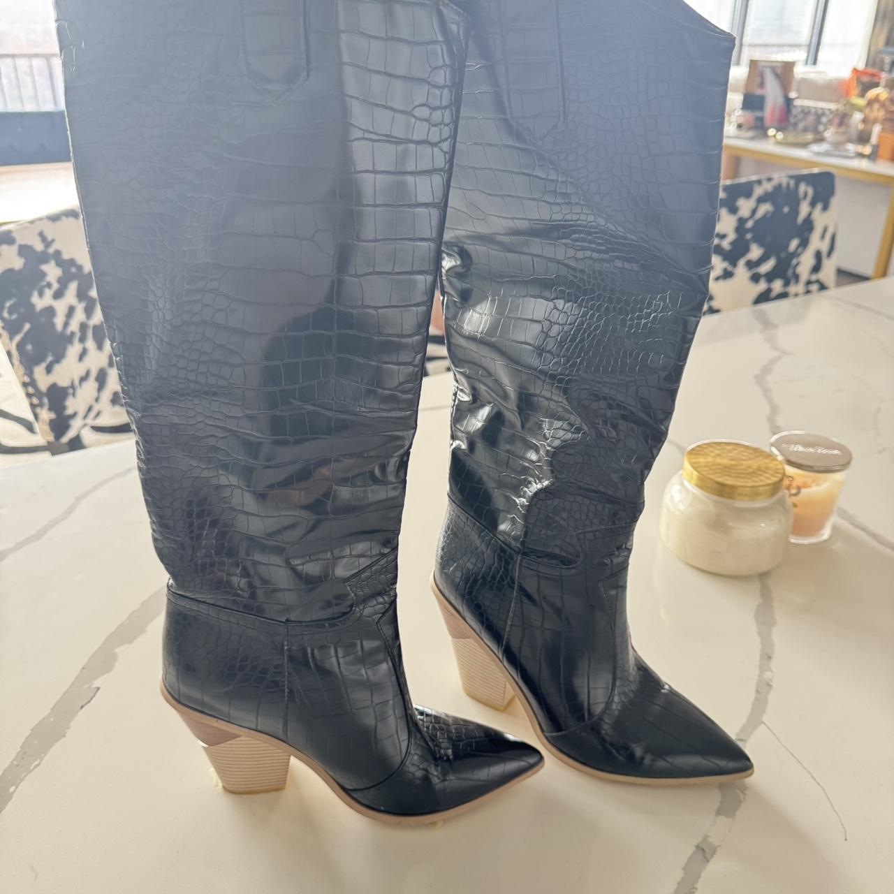 faux leather knee boots