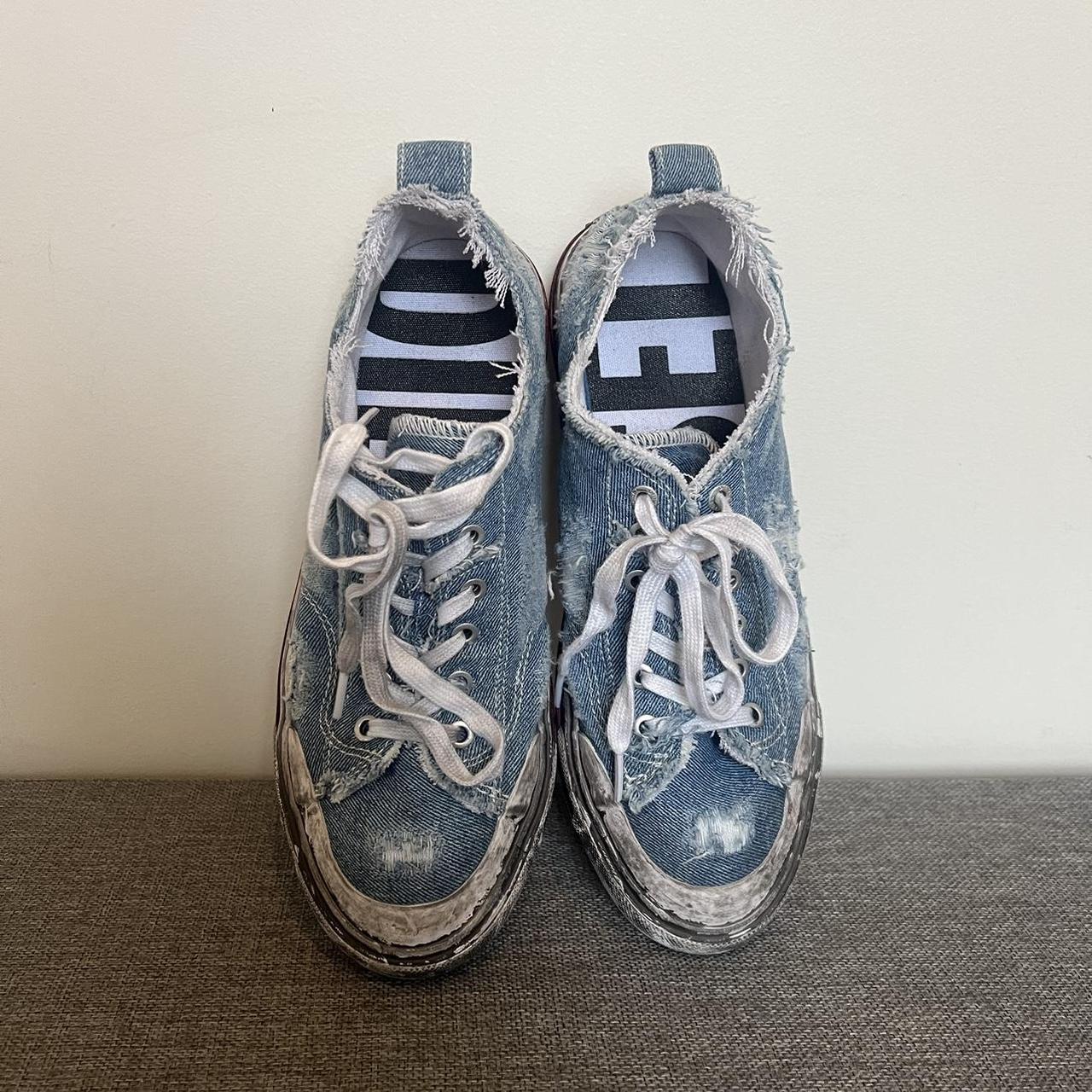 Distressed denim shoes on sale