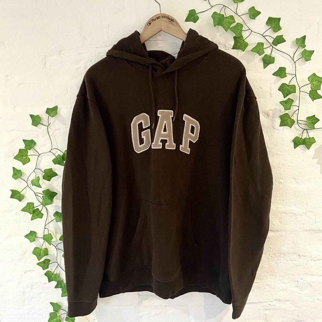 Gap Men's Brown and Cream Hoodie Depop