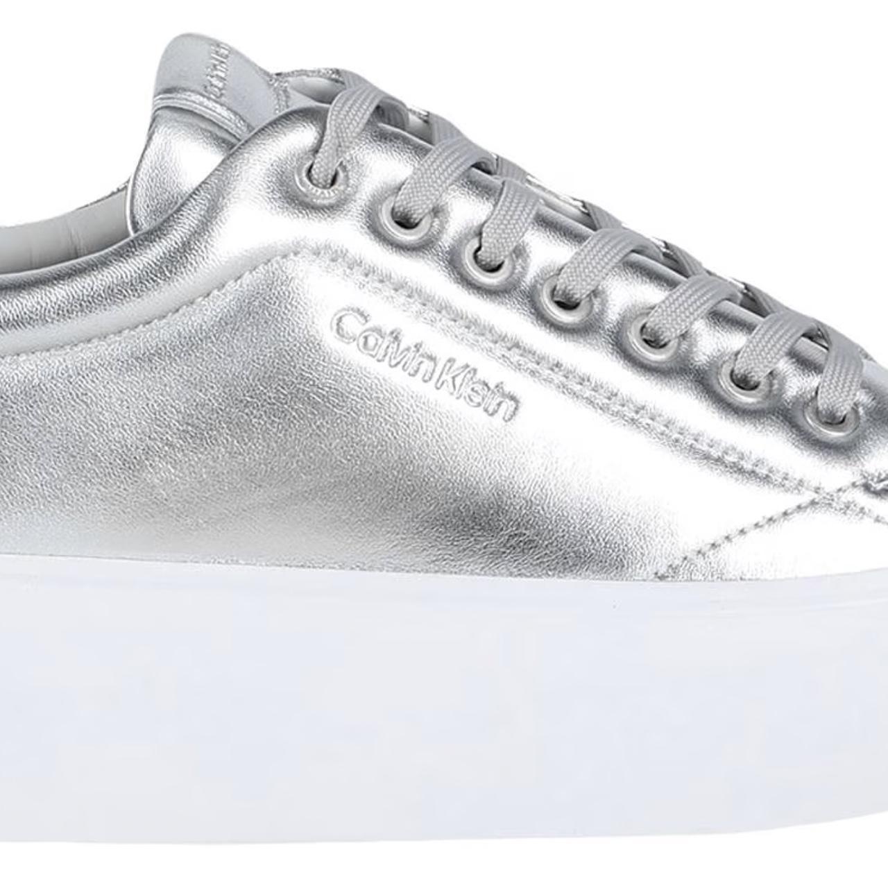 Calvin Klein metallic silver leather platform Depop