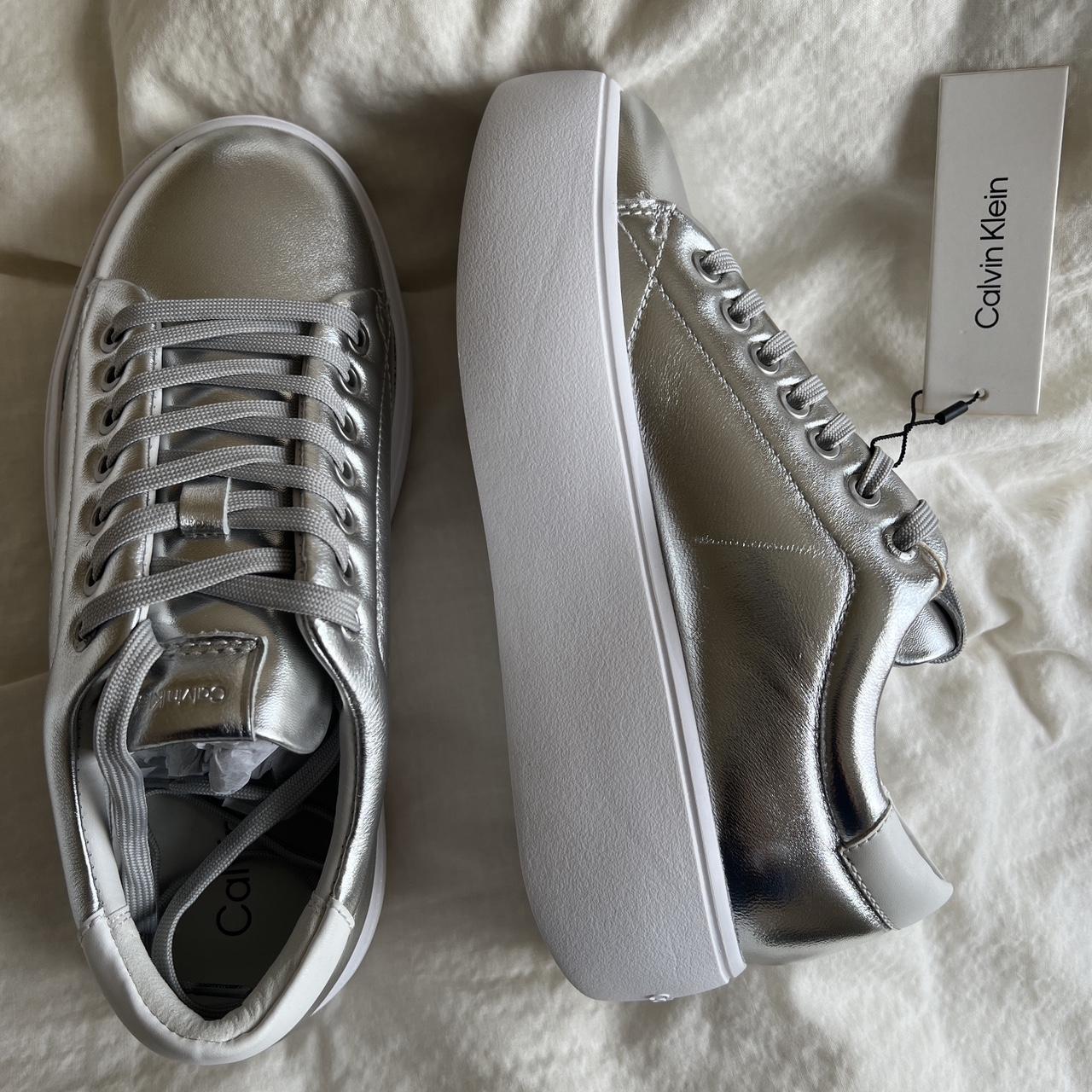 Calvin Klein metallic silver leather platform - Main Image