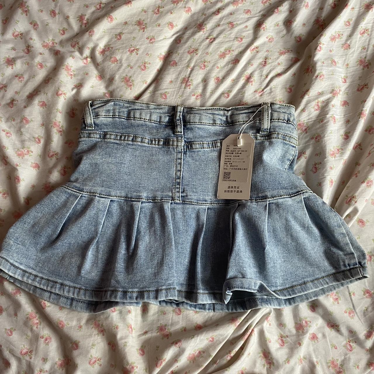 Jean mini pleated skirt - Depop