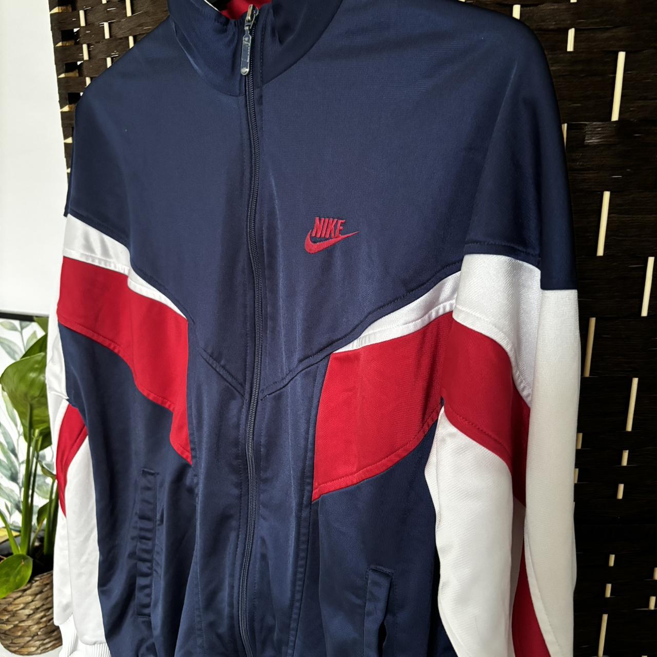 Retro red and blue Nike jacket 100% authentic Faded... - Depop