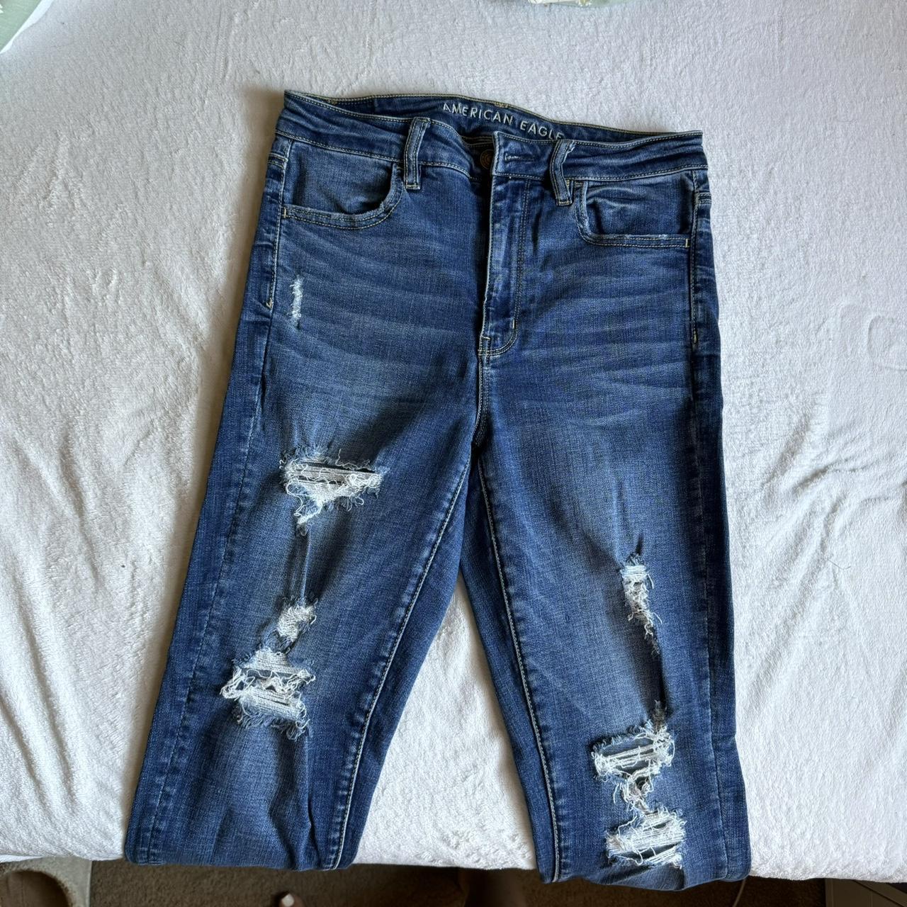 American eagle super stretch skinny jeans distressed - Depop