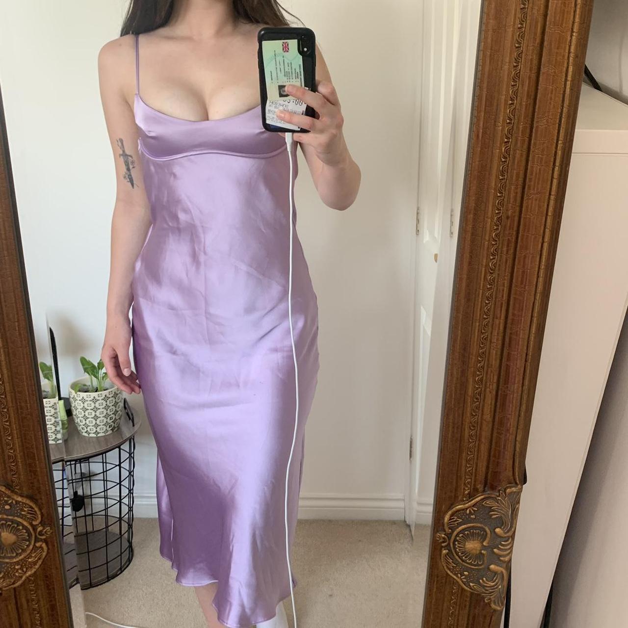 - Zara purple / lilac satin long midi dress... - Depop