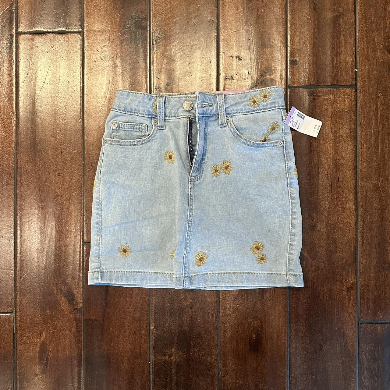 Girls Embroidered Sunflower Denim Skirt, evsie