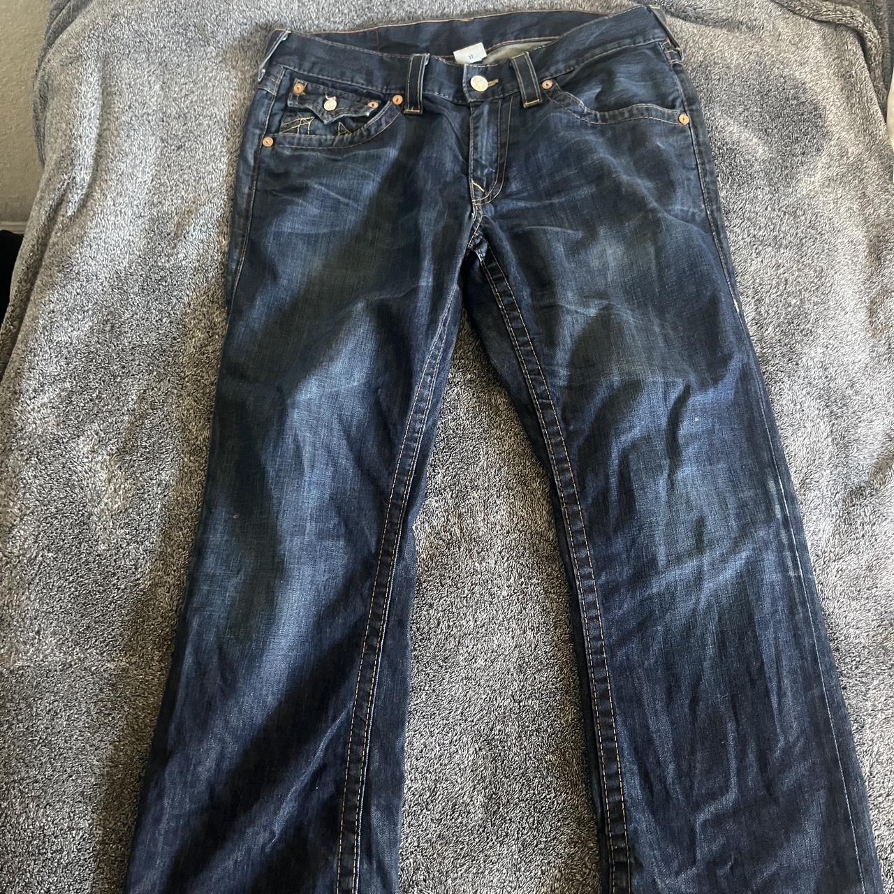 navy blue true religion size 33 distressed... - Depop