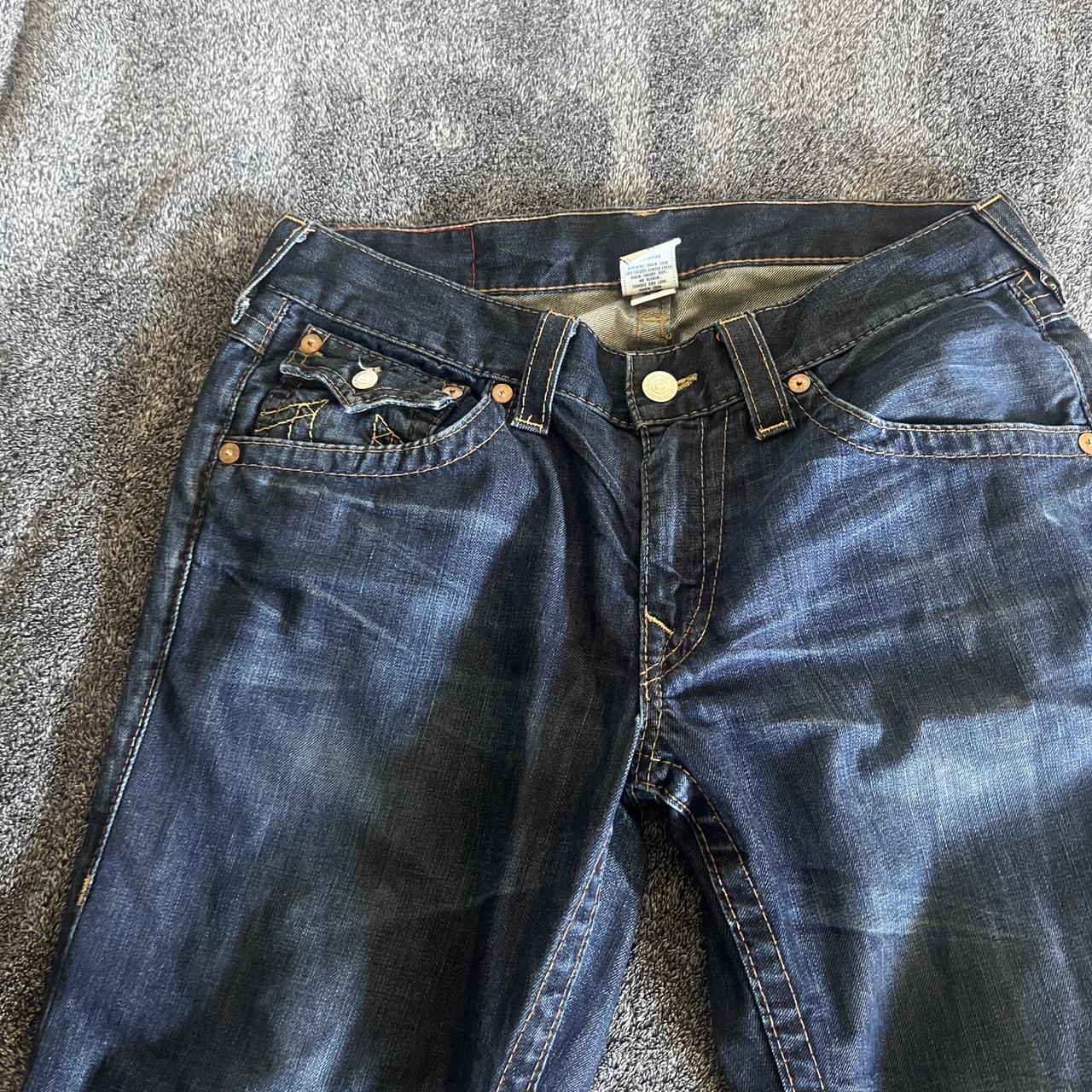 navy blue true religion size 33 distressed... - Depop