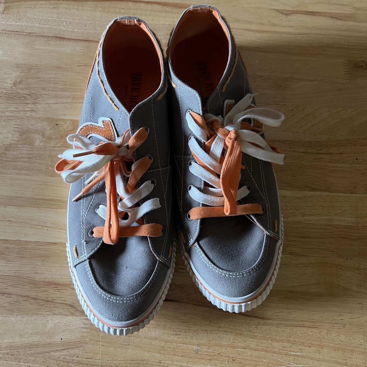 mens true religion shoes ( two orange lace & two... - Depop