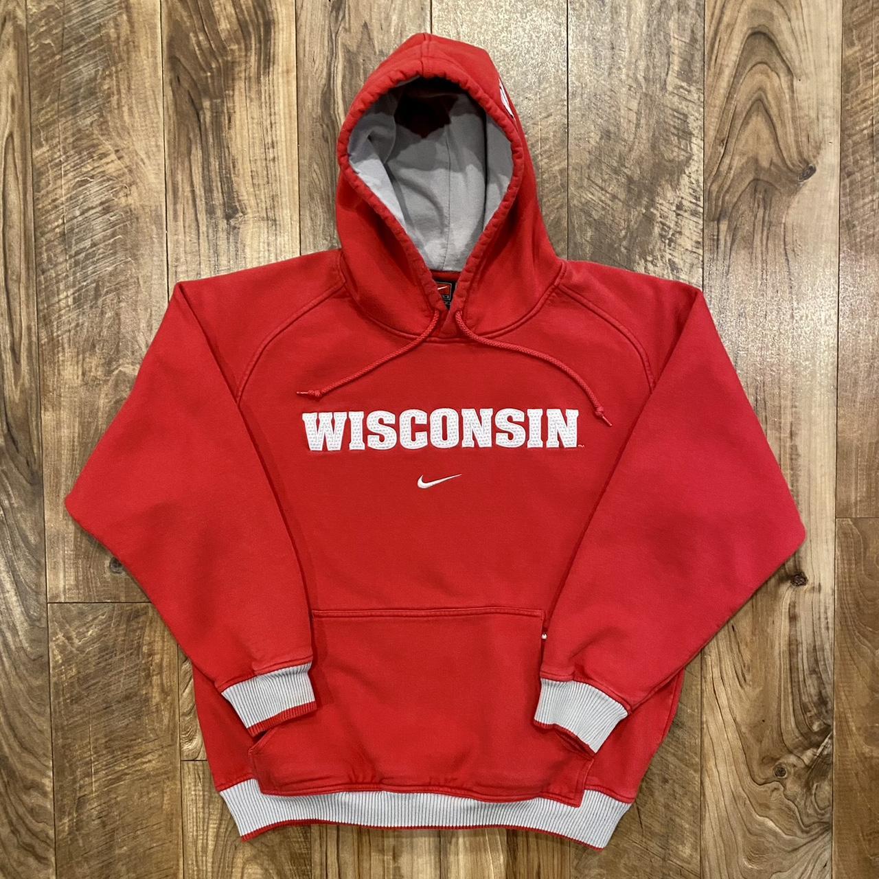 VTG 00S Nike Wisconsin Badgers Center Swoosh Hoodie Sweatshirt