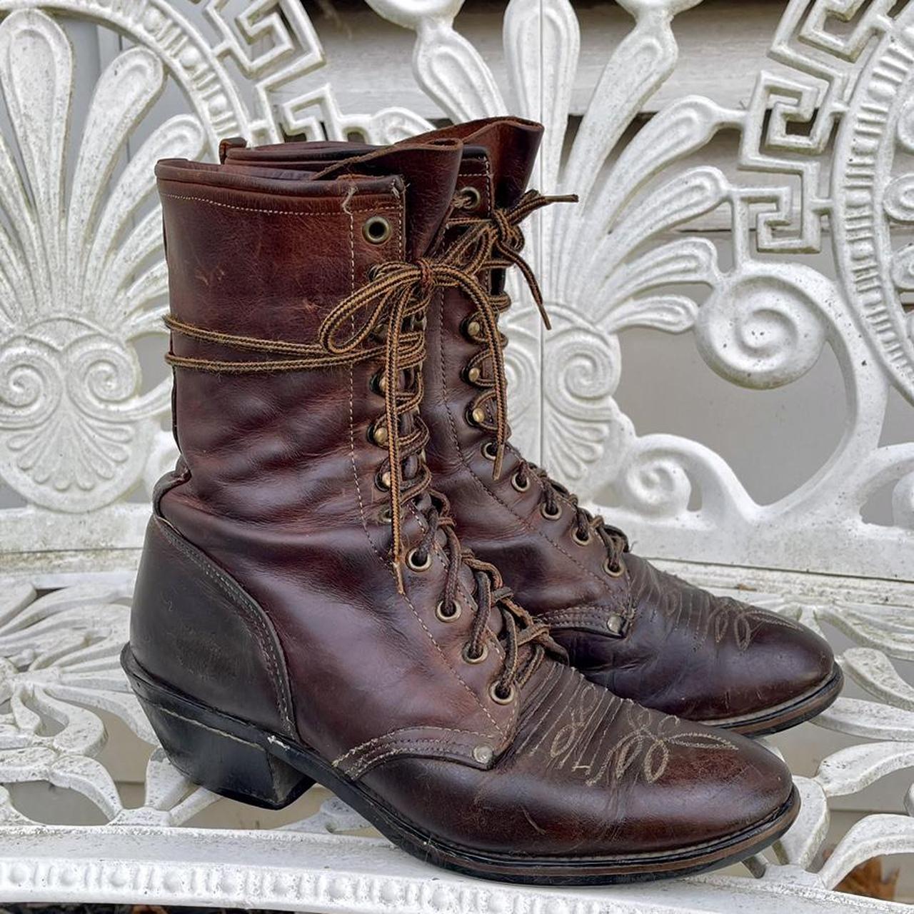 Vintage and well worn genuine leather heeled Packer... - Depop