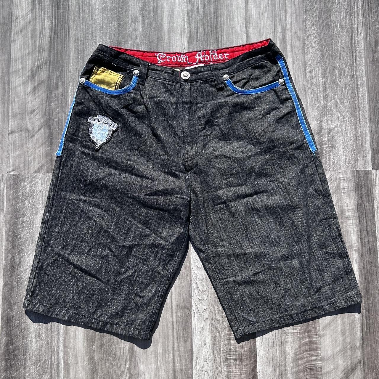 Grunge / Y2K / Baggy Crown Holder Jorts Raw Black | Depop