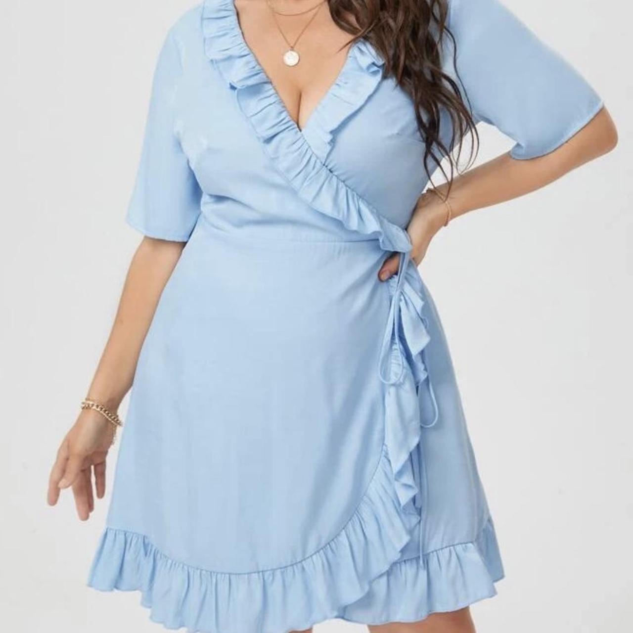 Shein Curve ruffle trim baby blue midi dress in size - Depop